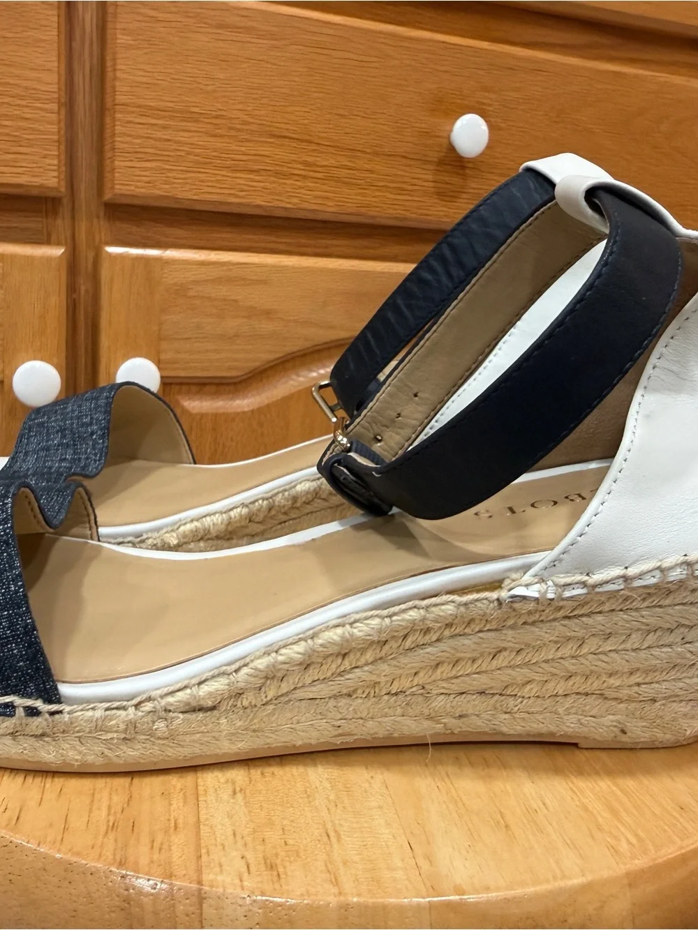 Talbots 10.5 Navy White Leather Espadrille Wedge Sandals Coasta
